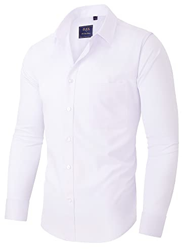 siliteelon Men Shirts White Long Sleeve Regular Fit Dress Formal Shirt Non Iron Business Shirt Wendding Funeral,L