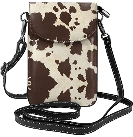 Handy-Geldbörse mit Kuhfell-Aufdruck =>> Kleine Umhängetasche aus Leder für Damen, Schultergurte, Tasche mit Kreditkartenfächern, 19 x 7,4 cm, Schwarz, Einheitsgröße, Schwarz, Einheitsgröße