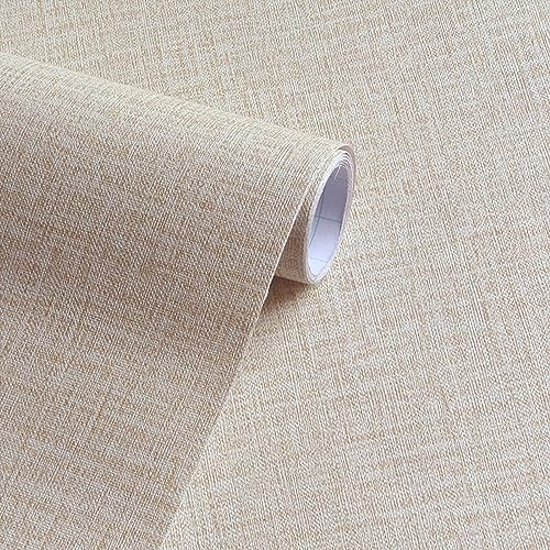Papel tapiz con patrón de tela de yute beige claro autoadhesivo impermeable para dormitorio sala de estar Fondo de sala de estar pegatina decorativa para pared