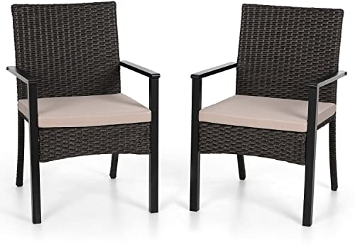 MFSTUDIO Gartenstuhl 2er Set, Rattan Stuhl Garten Sessel Stuhlset Balkonstühle Terrassenstühle Balkonsessel mit Abnehmbaren Kissen…