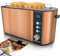 KESSER® Toaster mit Brötchenaufsatz, Langschlitz 4 Scheiben mit 6 Bräunungsstufen + Auftau- & Aufwärmefunktion, Abschaltautomatik, Liftfunktion, inkl. Krümelblech und Rezeptbuch Kupfer