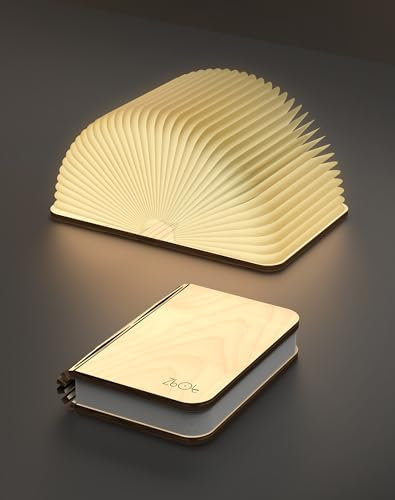 ZBOLE 12CM Lámpara de Libro de Madera, Lámpara de Libro Plegable, Lámpara a Pilas, Iluminación Ambiental LED, Iluminación Ambiental Magnética para Decoración del Hogar & Biblioteca, Regalo(maple)
