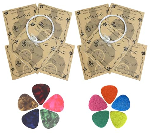 Cheerock Nylon Ukulele Strings - Set of 10 for Soprano, Concert & Tenor (21, 23, 26 Inch) with 5 Felt & 5 ABS Picks