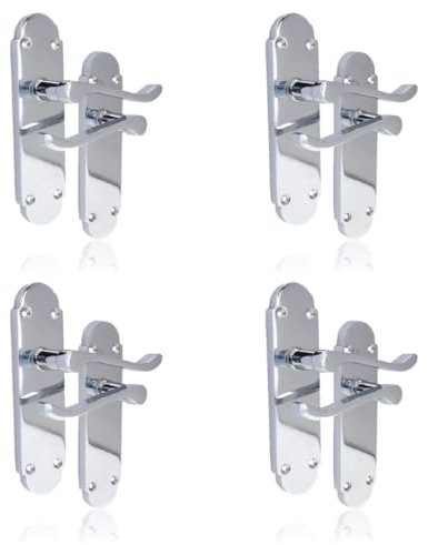 Epsom Door Handle Polished Chrome Scroll Door Handle Set - Victorian Style Internal and External Lever Door Handles with Backplate 170mm x 42mm Sets 4