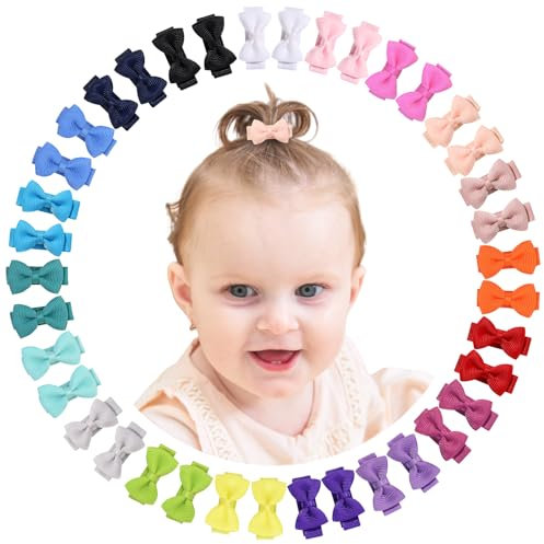 Choicbaby 40 Stück Haarspangen Mädchen, 1,2 Zoll (3 CM) Mini Snap Haarspangen mit voller Schleife bedeckt Mädchen Haarschmuck für Baby Kleinkinder