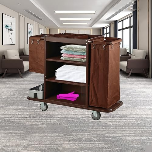 Carrello per Pulizie Commerciali con Ruote, Borsa, per strutture Commerciali/Hotel/Stadio/Scuola/Ufficio,Marrone