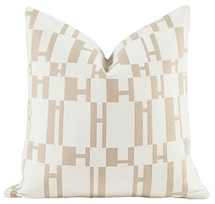 Croker Horse Nuevo juego de 2 fundas de cojín decorativos de 50x50 cm - Blanco con letra H bordada en chenilla y jacquard, estilo moderno de lujo, funda de cojín para sofá, cama y dormitorio