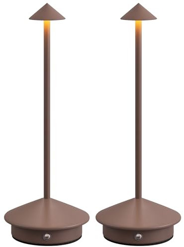 NEWSEE 2 Pack Mini Cordless Table Lamp, Portable LED Desk Lamp, 4000mAh Rechargeable Battery Powered Lighting, Stepless Dimming for Bedroom, Dining Room, Coffee Shop, Camping(Brown-2)