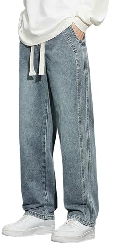 Pantaloni in denim da uomo vestibilità ampia jeans con coulisse elastico in vita pantaloni larghi gamba dritta pantaloni jeans in denim pantaloni casual da strada pantaloni leggeri per il tempo libero