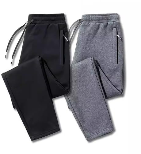 LinRim Men's Jogging Pants, Winter Thermal, Lined Winter Trousers, Fleece Warm Sweatpants, Training Trousers, Gym Sports Pants with Drawstring, Breathable Sweatpants with Zipper Pocket, black 1, L