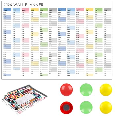 ZWWOGE Calendario 2026 Annuale con Vista Mensile (74,2 cm x 52,5 cm) Perfetto per Pianificazione Appuntamenti Include Adesivi e 6 Chiusure Magnetiche
