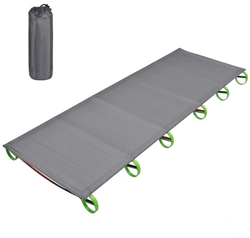 Ultralätt vikbar campingsäng enkel resesäng aluminiumlegering ram utomhus sovutrustning bärbar tältsäng med förvaringspåse 150 kg kapacitet (grön)