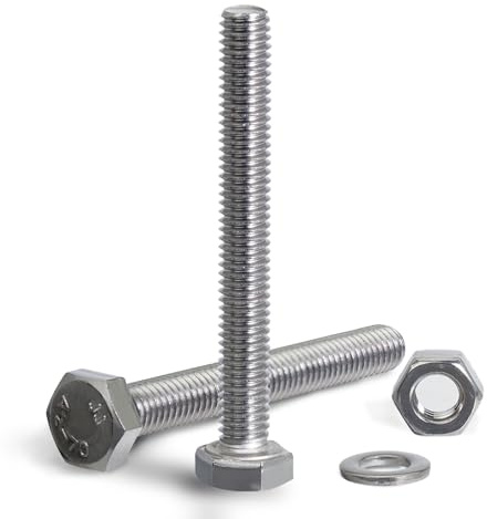 KINETOX 30 Juegos Tornillos y Tuercas M6x50 Pernos Hexagonales DIN 933 | Rosca Completa con Arandelas M6 A2 V2A Tornillos Inoxidables para Taller, Montaje de Muebles, Mecánica, Reparación, Bricolaje