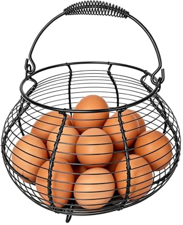 Cestino Per Uova - Cestino Rotondo In Filo Metallico, Porta Uova Di Gallina, Cestini Per Raccolta Vintage | Conservazione Decorativa Per Da 7,87 Pollici In Fattoria Rustica Con Manico Per Raccolt