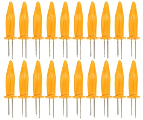 Toyvian Herramientas para Barbacoa Soporte para Mazorcas de Maíz 20 Tenedores de Acero Inoxidable Mango Antideslizante Adecuado para Camping y Picnics