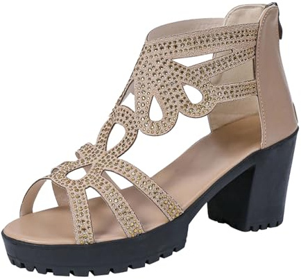 Sandaler damer blockklack, sommarskor damer glitter hög klack sandaletter casual platå kvällsskor bekväma sommarsandaler öppna fritidsskor kil klack arbetssandaler remmar tofflor