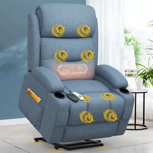 Srfzluxy Lift Chair For the Elderly, Recliner Armchair with Massage and Heat Rise Recliner Chair for Living Room Lounge Sofa Chair with 4 Side Pockets 2 Drink Holders Type C+USB Ports