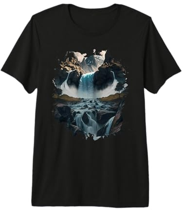 Une Cascade majestueuse au Milieu d'une Nature intacte T-Shirt Haut de Gamme