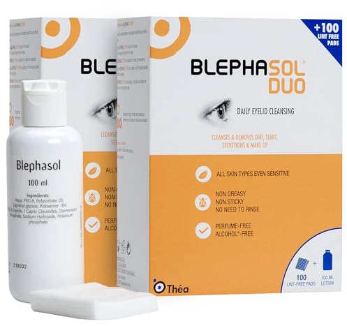 2 x Blephasol Duo 100 ml Micellar Eyelid Cleansing Lotion with 100 Lint-Free Pads | Effective and Gentle Cleansing for Make-Up Removal, Inflamed and Sensitive Eyelids | Soap & Alcohol-Free