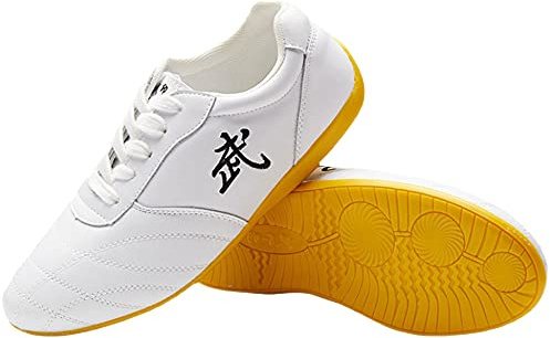 G-like Tai Chi Kung Fu Shoes - ZooBoo Martial Art Chinese Traditional Wushu Shaolin Qi Gong Beijing Trainer Wing Chun Slipper with Classic and Rubber Wu Logo Oxford Sole for Men Women - Oxhide Leather