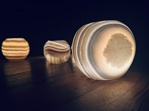 Maison Zoe Teelichthalter Alabaster-Stein Kugel Rund mittel Natur - handgeschnitzte Kerzenhalter - Deko - Windlichthalter