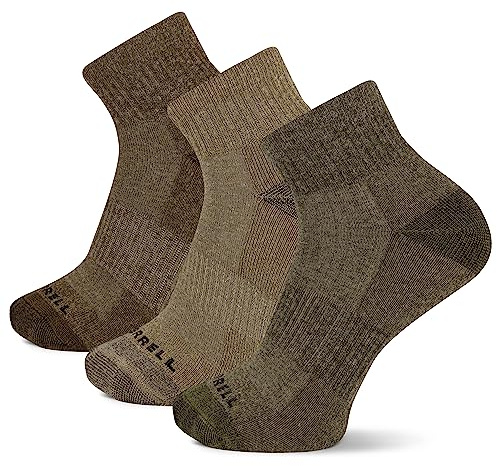 Merrell Men's and Women's Wool Blend Cushioned Hiking Socks – Unisex 3 Pair Pack, Olive, Oatmeal, Brown, S/M (Men's Shoe Size: 5-8.5)