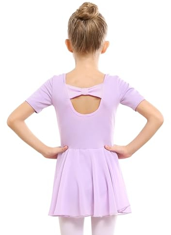 Stelle Ballet Leotards for Girls Dance Leotard with Skirt Toddler Dance Outfits Bow Back (Lavender,4-5 Years)