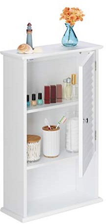 Relaxdays 10032188 Badschrank, 3 Fächer, Lamellentür, geringe Tiefe, HBT 70 x 42 x 16,5 cm, platzsparend, Badezimmerschrank, weiß