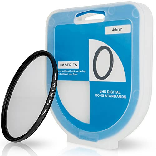 UV Filter mit Filterbox, 1 Pack, Ø 46 mm Sperrfilter, universal kompatibel mit vielen Marken und Modellen, Glasfilter, blockiert ultraviolette Strahlen, Kamera Linsen Schutz, Schutzfilter Cover