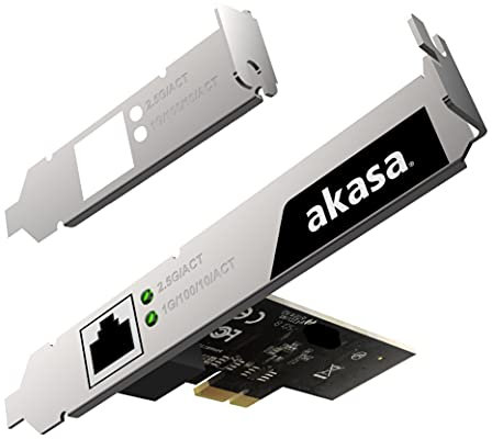 Akasa Tarjeta de red PCIe de 2.5 Gigabit | 10/100/1000/2500 Mbps | Puerto Ethernet RJ45 | Compatible con carcasa de perfil bajo | Compatible con Windows 7/8.X / 10 Linux 4.x o posterior | AK-PCCE25-01