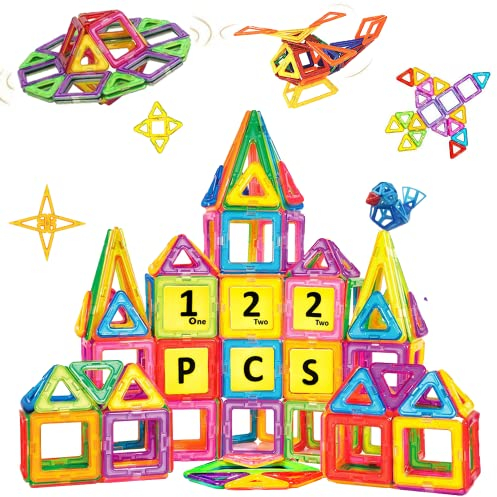 Jokooan Magnetische Bausteine (122 Stück) Magnetische Konstruktionsspielzeug, Magnetische Montessori Spielzeug Lernspiele Geschenke für Kinder ab 4 Jahren