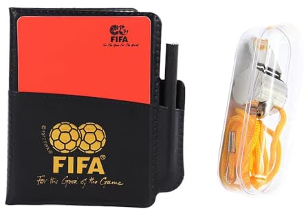 USUNQE Soccer Referee Wallet Notebook with Red Card and Yellow Card, with 1 Piece Metal Referee Whistle for Football Soccer Game Sports