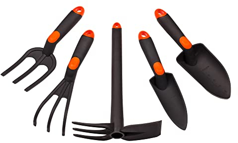 MIVOS Kit d'Outils à Main de Jardinage pour l'Entretien du Jardin – Griffes – Truelle de Transplantation – Double Binette – Truelle de Fleurs – Mini Fourchette – Plastique Renforcé de Fibre de Verre