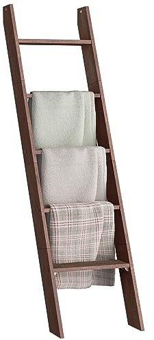 VASAGLE Blanket Ladder Decorative Farmhouse for The Living Room, 5-Tier Ladder Shelf, Ladder Rack for Storage and Decor, Maroon Brown ULLS018T51