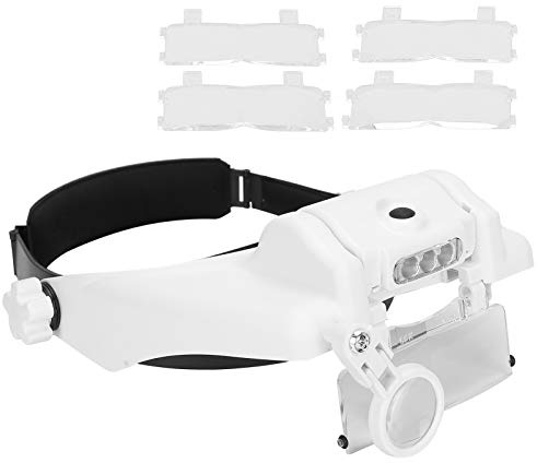 Desconocido Lupa con luz, Montura para la Cabeza Gafas Lupa Lupa con Pilas con Lentes reemplazables 2.0X 2.5X 3.0X 3.5X para extensión de pestañas Uso de Maquillaje de Tatuaje