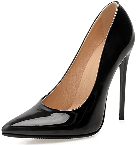 Bviennic Boda Tacón De Aguja Mujer Puntiagudo Pump Sin Cordones Verano Moda Charol Pump Fiesta Prom Formal Vestido Zapatos Negro Talla 38 Eu-39Cn