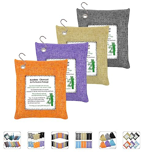 Bamboo Charcoal Bags Odor Absorber 4 Pack×500g Bamboo Charcoal Air Purifying Bags, for Car Air Fresheners, Odor Eliminator for Home，Shoe Deodorizer - Colorful-Activated Charcoal Odor Absorbers