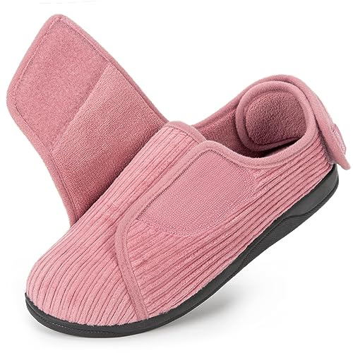 HomeTop Women's Adjustable Comfort Slippers with Memory Foam House Shoes Pink, 10 US