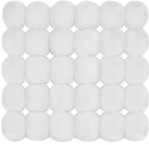 BQTQ 30 Pcs Faux Fur Pom Poms DIY Hat Pompoms with Elastic Loop (White)