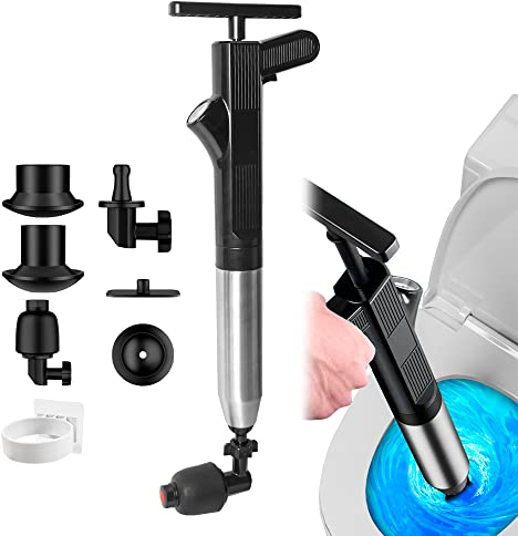 DUEBEL Drain Clog Remover Drain Snake Toilet Plunger with Holder Snake Drain Clog Remover Plungers for Bathroom Toilet Unblocker Sink Plunger Plumbing Snake (Black)