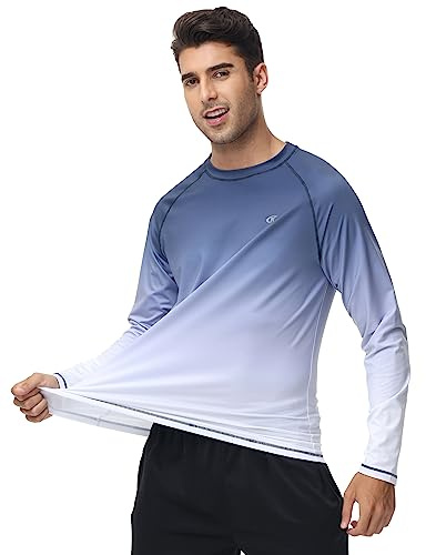 YuKaiChen Rashguard Maillot de bain à manches courtes pour homme - Séchage rapide - Respirant - Pour sports nautiques, Dégradé de couleur marine et blanc, XL