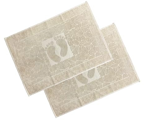OG-ER OGER Badvorleger Set 2 Teilig, Frottee Duschvorleger, Waschbar Duschmatte & Badteppich, 600 g/m² &100% Baumwolle, Saugfähig & Schnelltrocknend, 50 x 70 Sand Beige