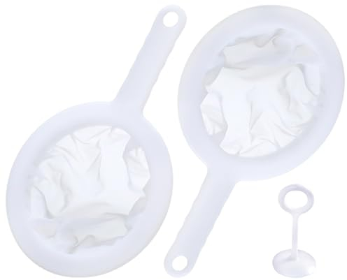JTMKYO Confezione da 2 colino fine con manico lungo e 1 pezzo pressa per filtro, filtro a maglia fine, filtro da cucina in rete, filtro a maglia fine in plastica, filtro per la casa