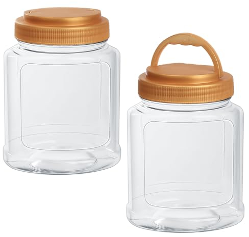 SUUEIOKL 2 Pcs Round Plastic Jars with Lids, 1000ml Plastic Storage Jars with, Reusable Clear Storage Containers Canisters with Airtight Lids for Kitchen Food Snacks Seed Coffee Sugar Tea Containers