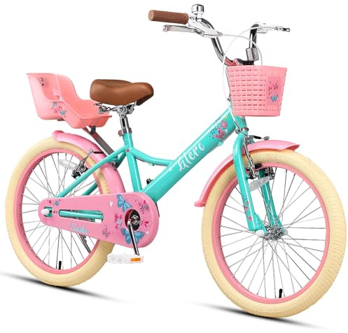 Glerc SASHA 12, 14, 16, 18 tums barncykel för 2–4-åriga flickor i retrovintagestil med dockcykelsits och stödhjul