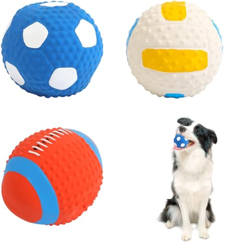 Swavitie 3 Stück Hundebälle Set Hundeball Quietschend Weich Hundespielzeug aus Latex 7,5cm Interaktives Hundeball Spielzeug Ball für Kleine Mittlere Hunde Welpen Haustiere