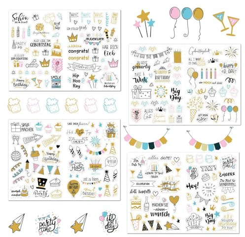 Tolenre 4 pegatinas de cumpleaños, efecto transparente, material PP mate, diseño lindo, fácil de despegar y pegar, para decorar cajas de regalo, tarjetas y regalos