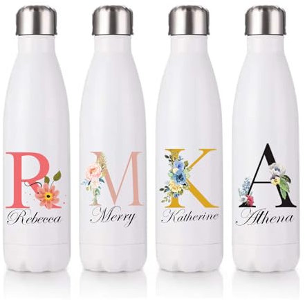 EKAM Personalised Stainless Steel Water Bottle - Customise with Any Name Any Initial - Thermal Vacuum Insulated Metal Water Bottle for 12 Hours Hot & 24 Hours Cold Drinks Flask 500ml - 17oz