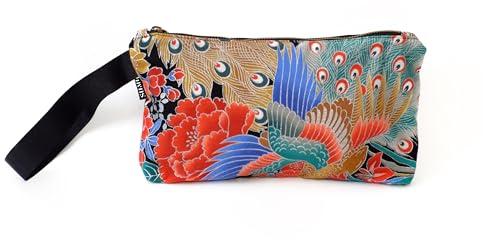 SUMI Borsa da polso in stile Giapponese, Pochette giapponese versatile da donna, 24 x 17 cm, cerniera, due lati: stampa tradizionale giapponese e retro liscio. Interno resistente (Paradise)