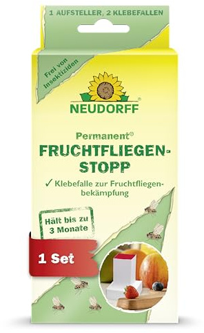 Neudorff Permanent FruchtfliegenStopp – Fängt effektiv Frucht,- Obst- und Essigfliegen mit 3 Monaten Langzeitwirkung. Geruchlos und insektizidfrei, 3 Stück, Weiß